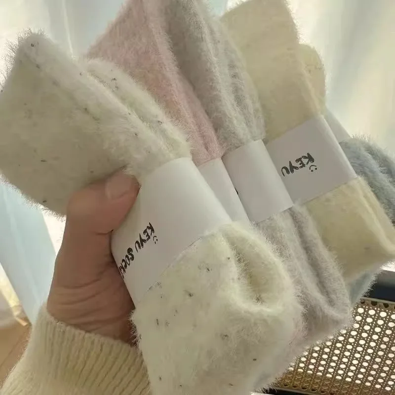 

6 Colors Women's Thickened Socks Fleece-Lined Mink Fur Socks Mid-Calf Warm Thermal Elastic Cuff Sock Home Winter Accessories
