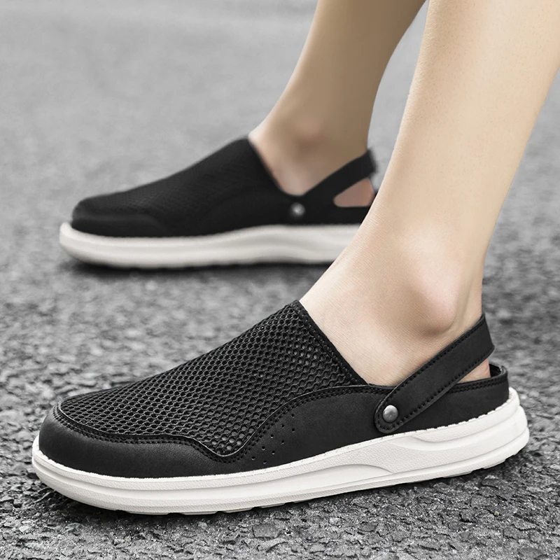 

Мужские летние сандалии-слипоны с ремешком сзади, дышащие сетчатые шлепанцы, легкие повседневные туфли класса люкс