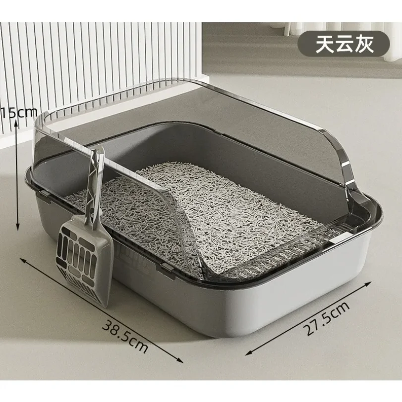 Caja de arena para gatos semicubierta de plástico, inodora, con pala extraíble para control de olores