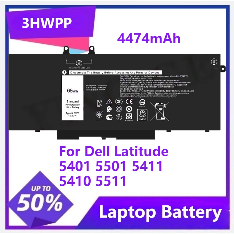 3HWPP For Dell Latitude 5401 5501 5411 5410 5511 For Precision 3541 Mobile Workstation (P80F003)  P80F004 4474mAh Laptop Battery