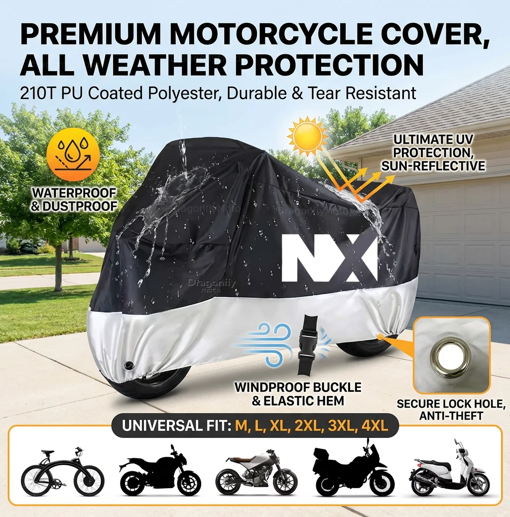 

For HONDA NX400 NX500 NX 400 NX 500 2024-2025 All Season Motorcycle Cover Silver Black Waterproof Dustproof UV Protection
