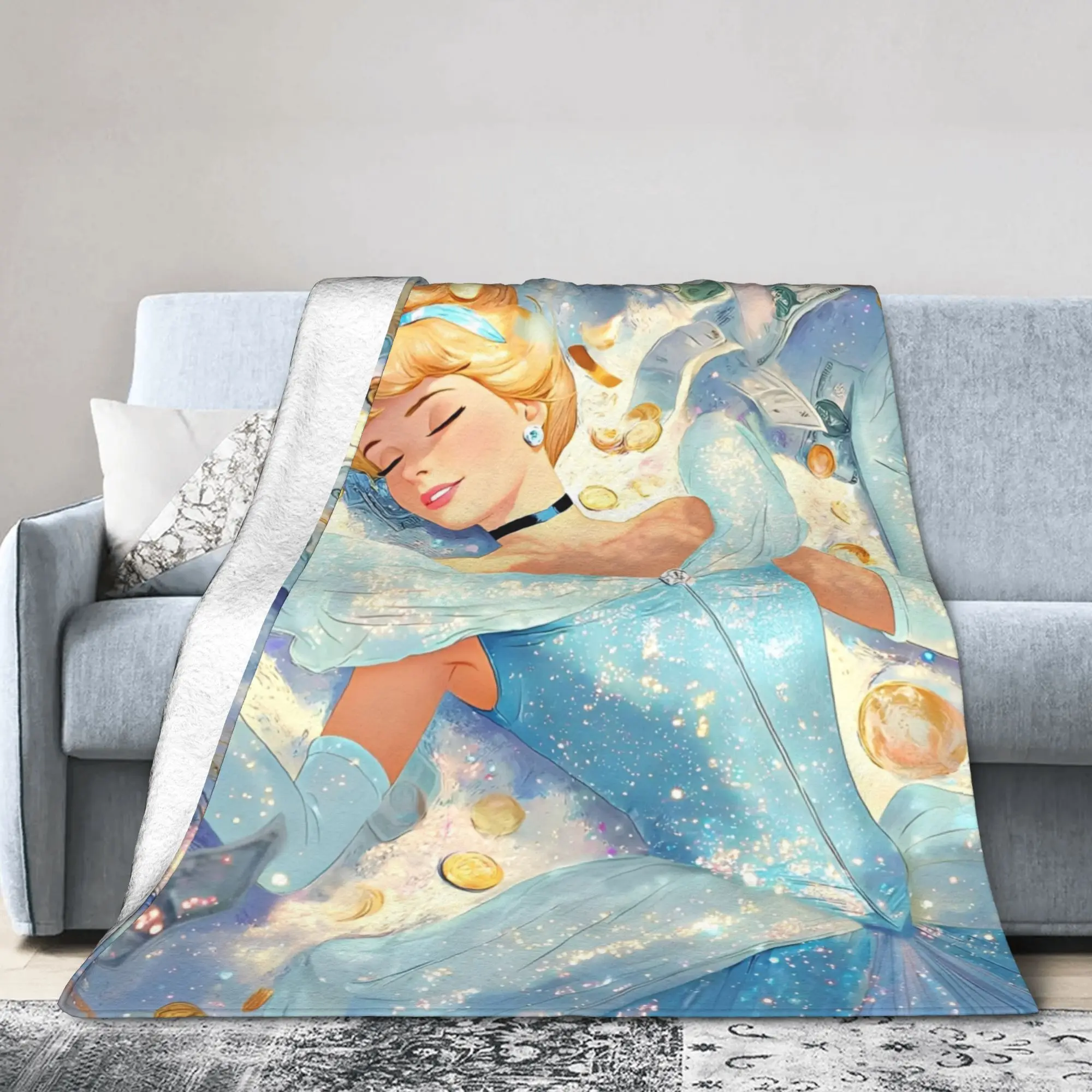 

Cinderella Glass Slipper Blanket Cartoon Princess Fuzzy Vintage Soft Throw Blanket for Home Restaurant Textile Decor Office