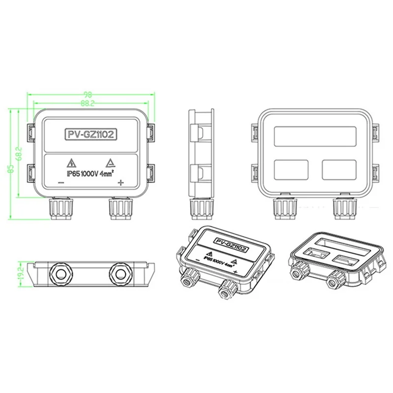 Caja de conexiones de Panel Solar fotovoltaico, accesorios de conector de sistema Solar fotovoltaico, resistente al agua IP67, 60-1500W