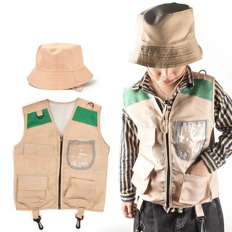 

Kids Outdoor Adventure Set Safari Explorer Vest and Hat Costume Summer Fishing Adventure Camping Hiking Outfits for Boys Girls