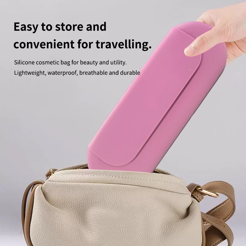 Silicone Makeup Brush Holder Travel Cosmetic Bag：Soft Portable Cosmetic Face Brushes Holder with Upgrade Anti-Fall Out Magnetic