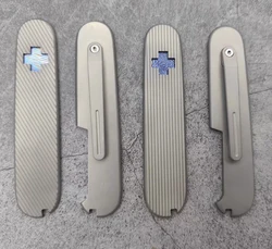 Titanium Alloy TC4 Scales with TI Damascus Cross and Pocket Clip for 91mm Victorinox Swiss Army Knife TI Scale for SAK