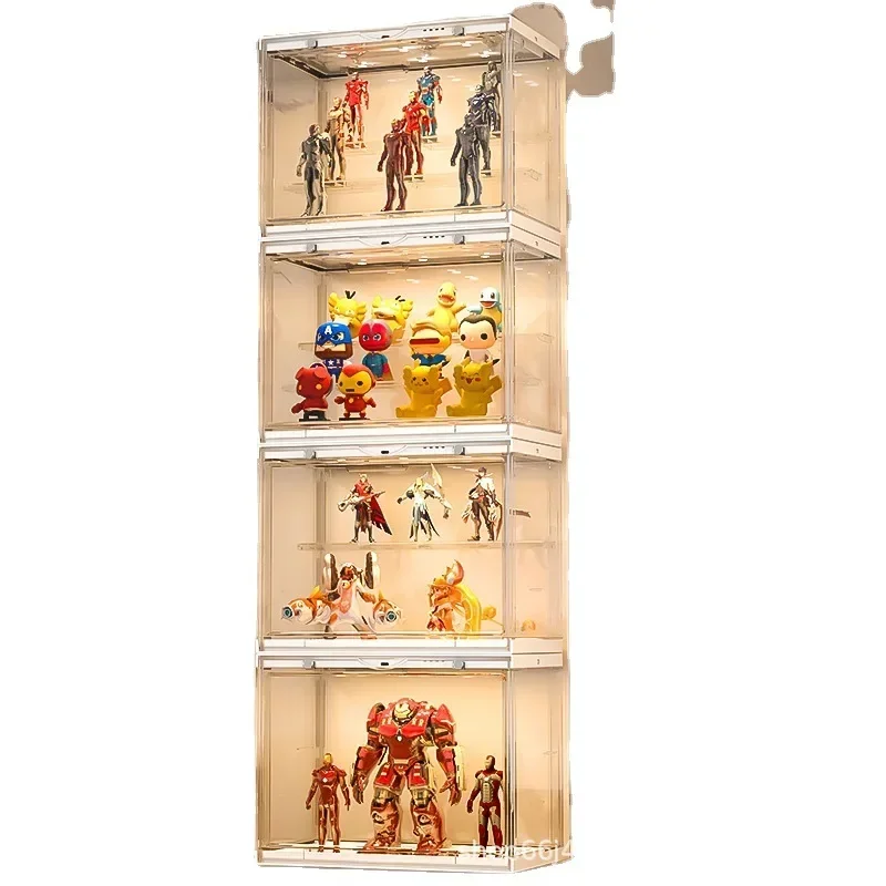 

Transparent Acrylic Display Box Voice Control Band Lamp Toy Display Cabinet Dustproof Building Block Car Model Storage Rack