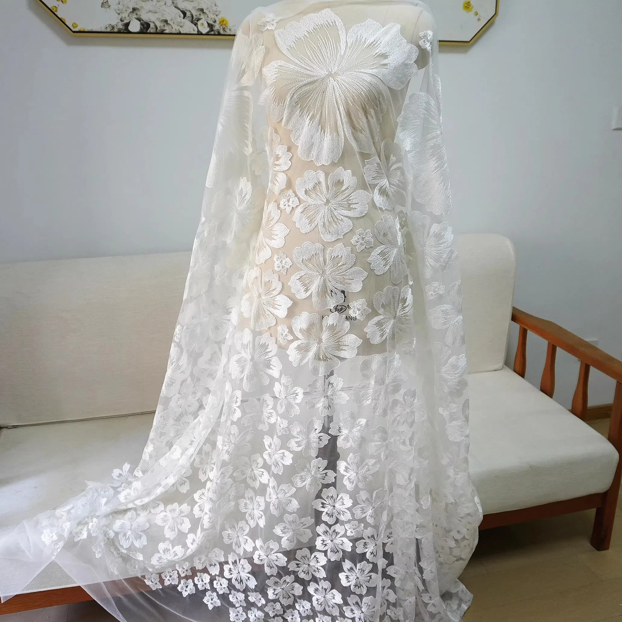 

1yard High quality mesh fabrics Forest Flower Embroidery tissu Dress skirt dress accessories fabric for material