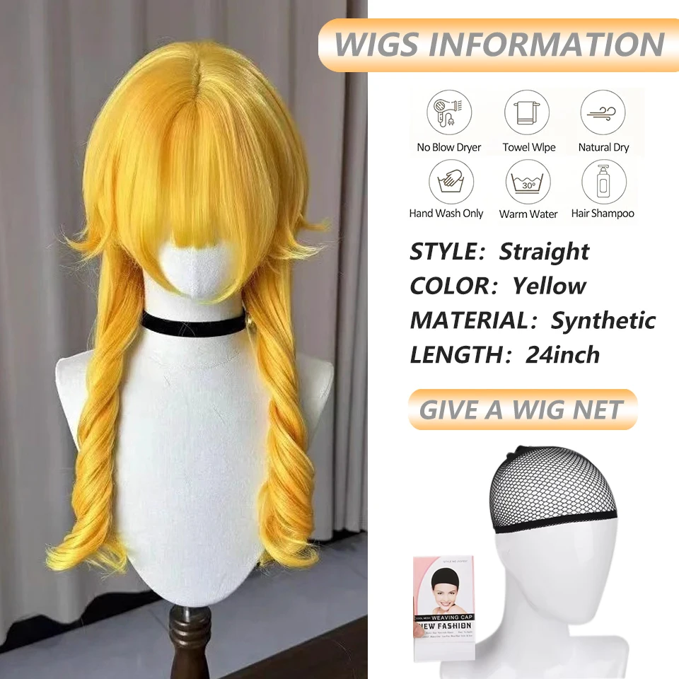 Long Wavy Yellow Mullet Head Wig Synthetic Wolf Tail Layered Natural Wig With Bangs Lolita Cosplay Daily Wear Wig for Women