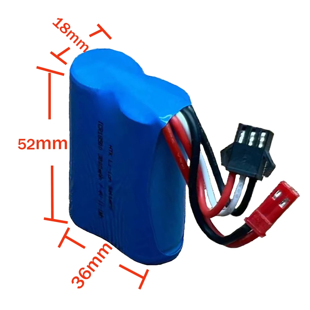 Baterai isi ulang 7.4V 18500 mAh, baterai mobil kecepatan tinggi cocok untuk mobil kendali jarak jauh, kendaraan Off-road, baterai mobil kecepatan tinggi 3000mAh