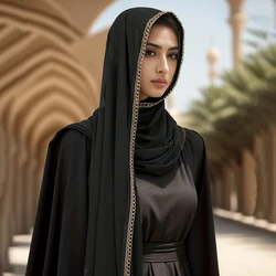 Luxury Gold Chain Chiffon Head Scarf Solid Soft Long Muslim Scarves For Women Hijab Musulman Foulard femme Shawl and Wrap 2024