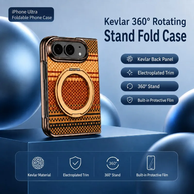 360°Rotating Metal Holder Carbon Fiber Texture For Magsafe Magnetic Fold Phone Case For iPhone Duo With Front Protective Film - view 2