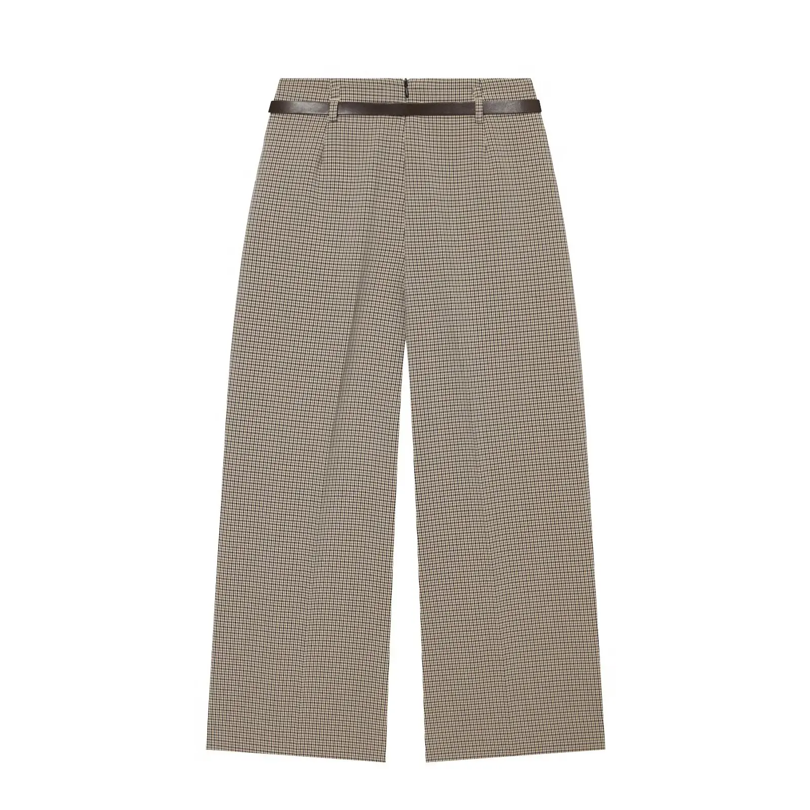 BSAY 2026 Vintage Büro-Damenanzug mit kariertem, doppelreihigem, kurz geschnittenem Gilet und hochtaillierter, weit geschnittener Hose mit Gürtel. – Detail 7
