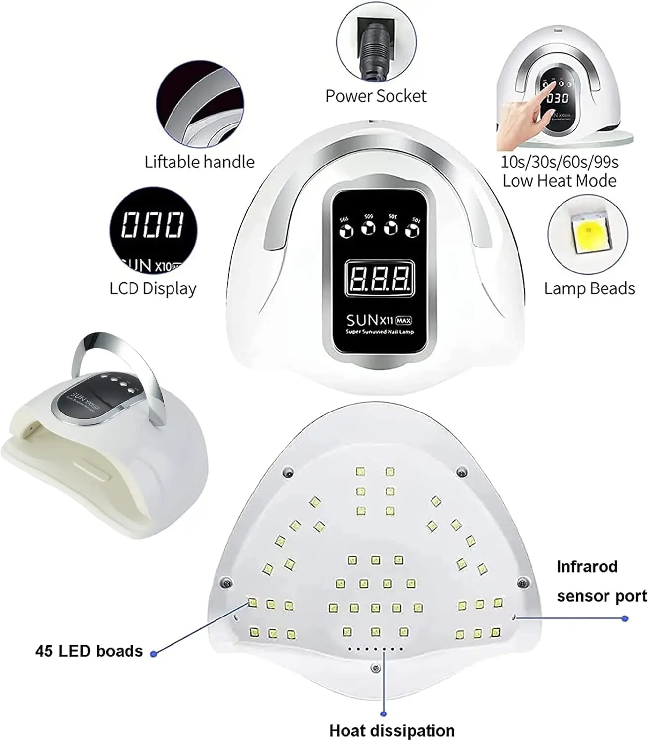 280W UV LED Nail Lamp-45 lights nail lamp for Gel polish, nail drying, nail dryer, LED nail lamp phototherapy nail machine, faster curing Gel Lamp