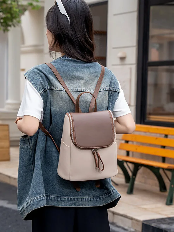 Women's Backpack 2026 New Fashion All-Match Leather Commuter Backpack Large Capacity Leather Schoolbag