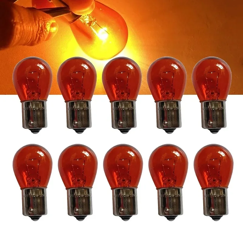 10pcs 1156 BA15S P21W Amber Bayonet Bulbs, for Accurate Turn Signal & Dashboard Warning Light Replacement view 5