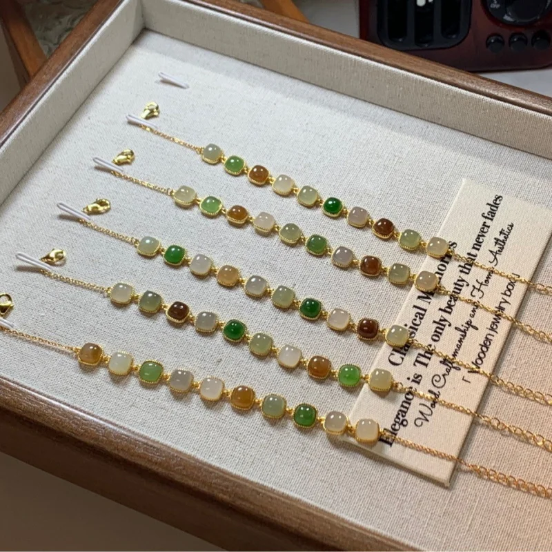 

Новый браслет из нефрита Hetian с кубиком сахара, посеребренный 925, инкрустированный