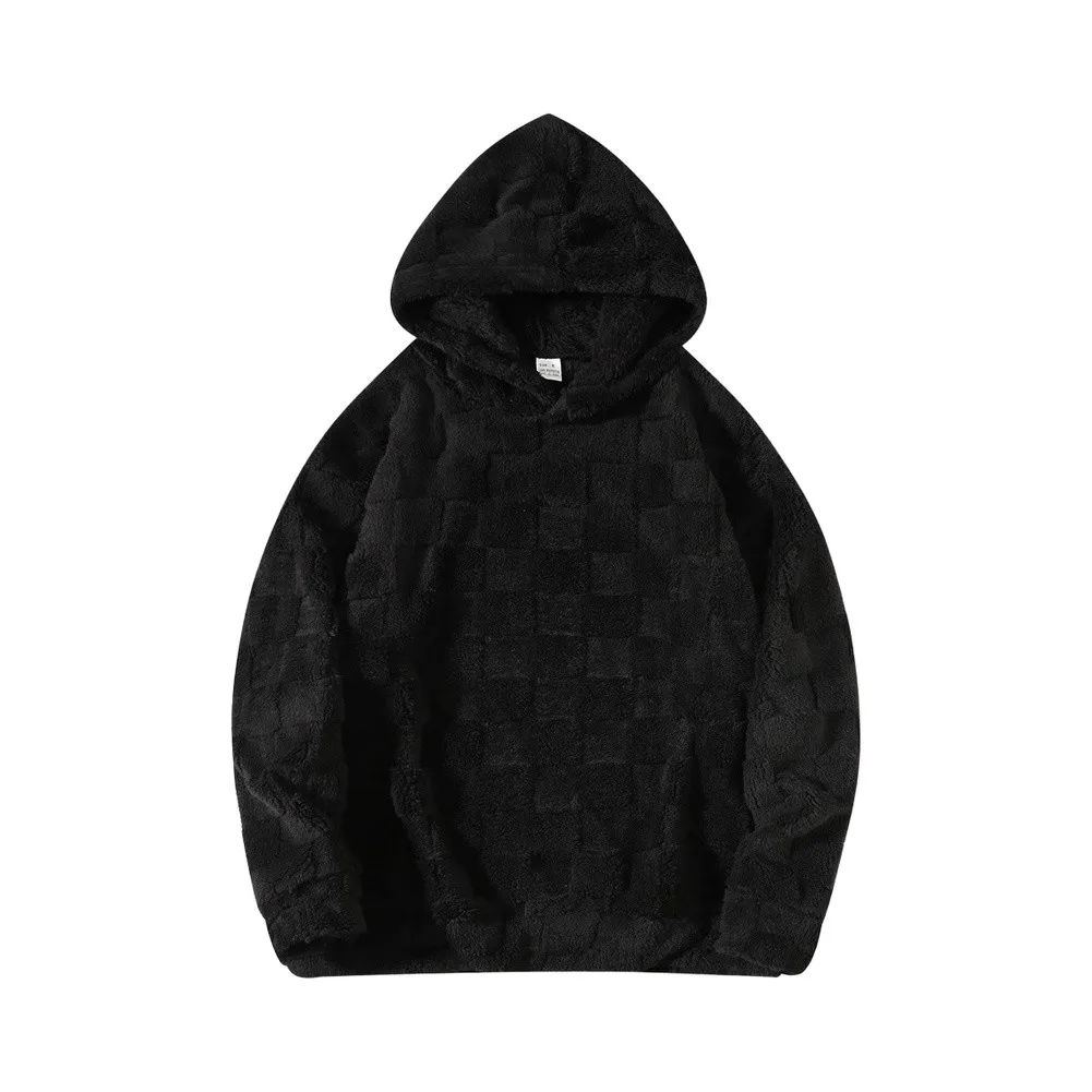 Loose Fit Hooded Sweatshirt Men's Polyester Solid Color Long Sleeve Round Neck Casual Sweater with Pockets M 2XL Sizes