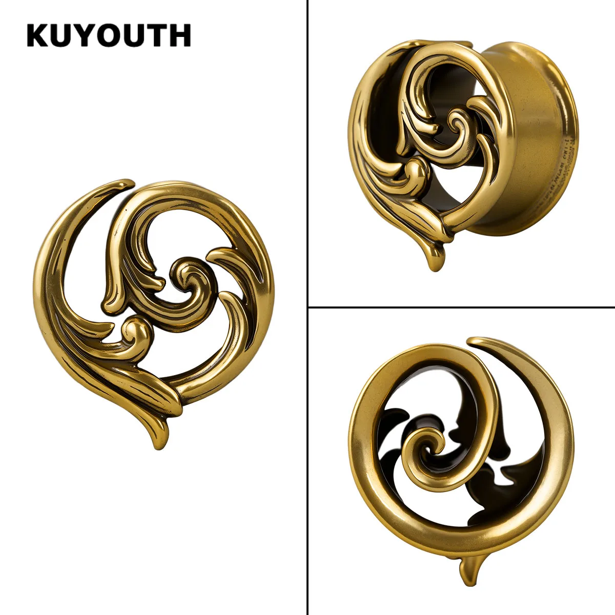 KUYOUTH New Gothic Swirl Ear Tunnel Stretcher Hypoallergenic Comfort-Fit Ear Gauge Plug Body Jewelry 1Pairs