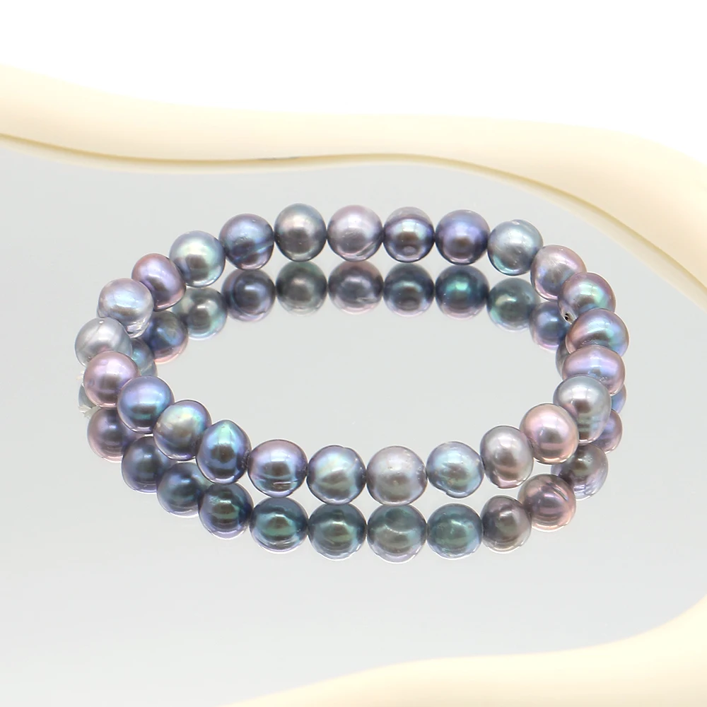 

Dreamy Blue-Purple Gradient Irregular Round Freshwater Pearl Bracelet 20cm Length Baroque Pearl Straight Hole Jewelry Accessory