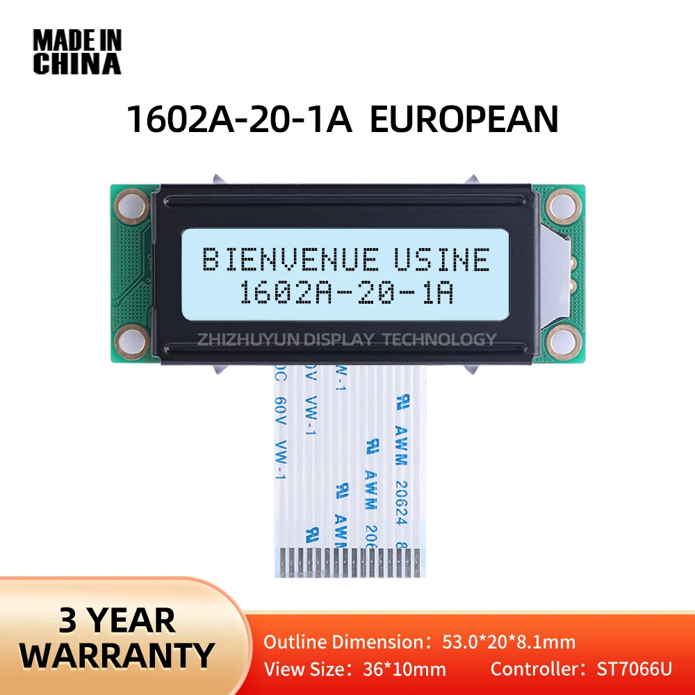 Tela LCD de caráter S-String europeu, módulo de letras pretas, S-String, letras, filme cinza, 5V, 3.3V, 1602A-20-1A