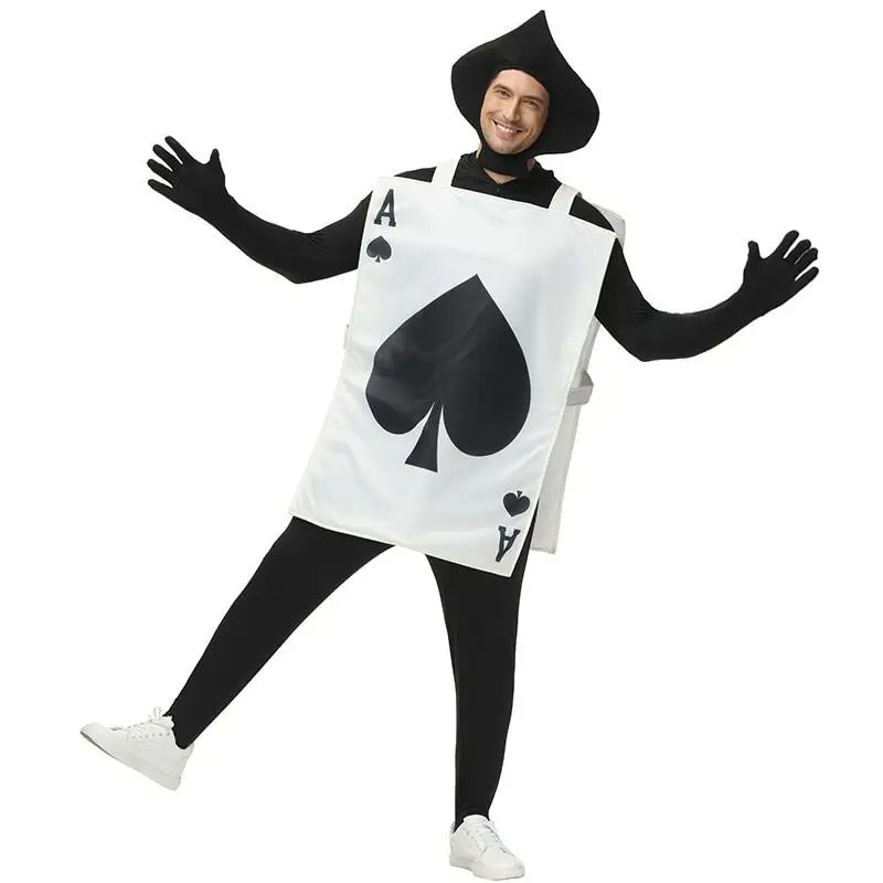 2025 New Arrival Unisex Female Alice In Wonderland Playing Game Card Halloween Dress Up Men Ace of Spades Costume for Adults