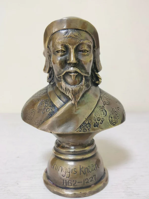 antique old bronze carved unique Genghis Khan hero Nomads Bust Statues