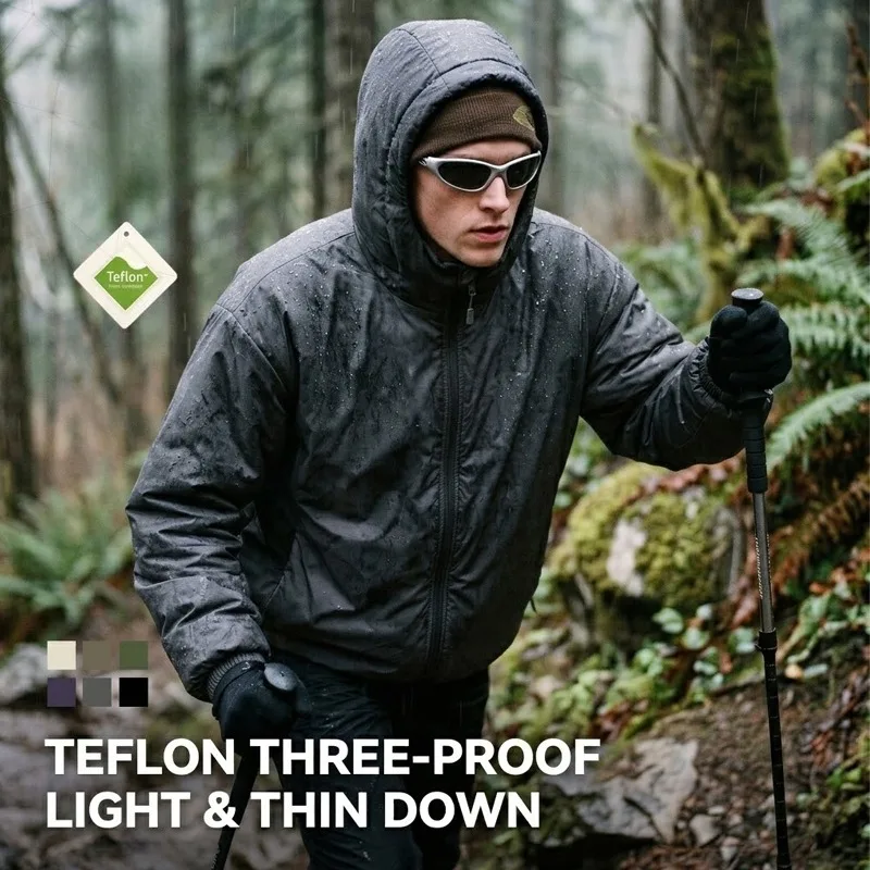 Men's Teflon 3-in-1 Waterproof Hooded Down Jacket – Lightweight, Packable & Warm for Autumn/Winter Hiking & Outdoor Adventures