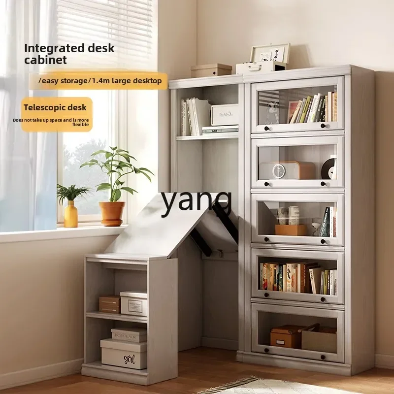 LTT folding desk bookcase integrated solid wood corner combination home learning computer desk