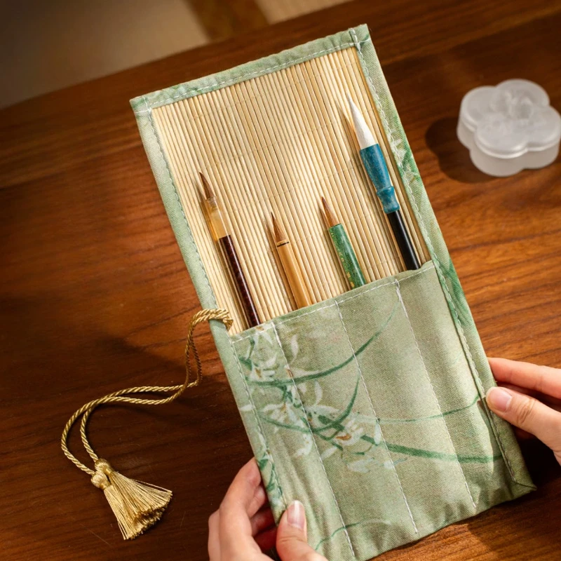 Pen Pouch Roll - ✨ Vintage bambusowy zwijany piórnik na