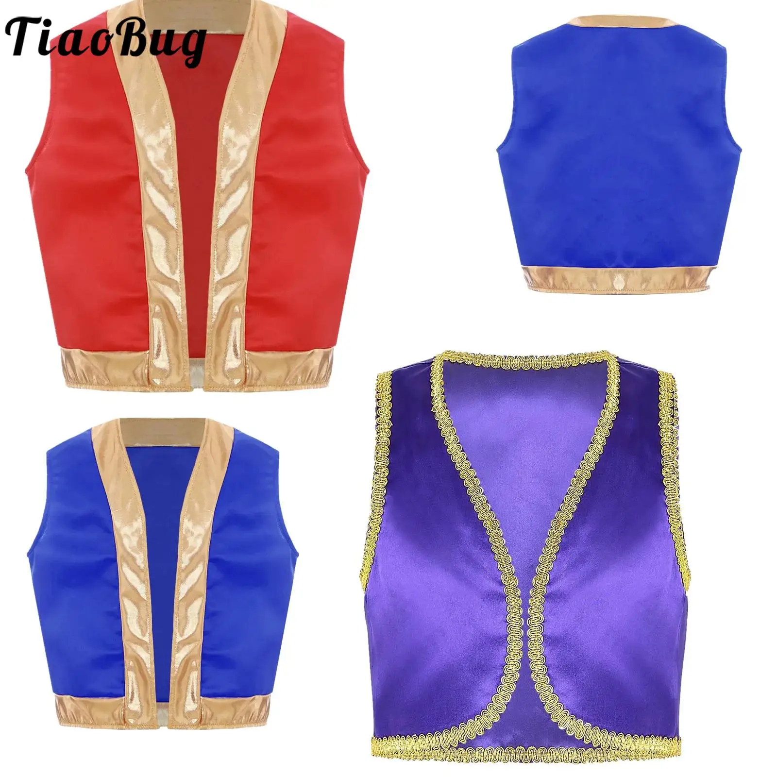

Boys Girls Game Character Cosplay Costume Prince Role Play Waistcoat Gold Trim Patchwork Vest for Christmas Fancy Dress Up