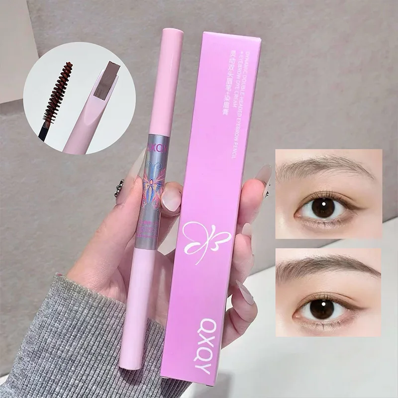 QXQY ดินสอเขียนคิ้วแบบสองหัว ครีมย้อมคิ้ว กันน้ำ ติดทนนาน ไม่เลอะเทอะ แต่งหน้าอย่างเป็นธรรมชาติ