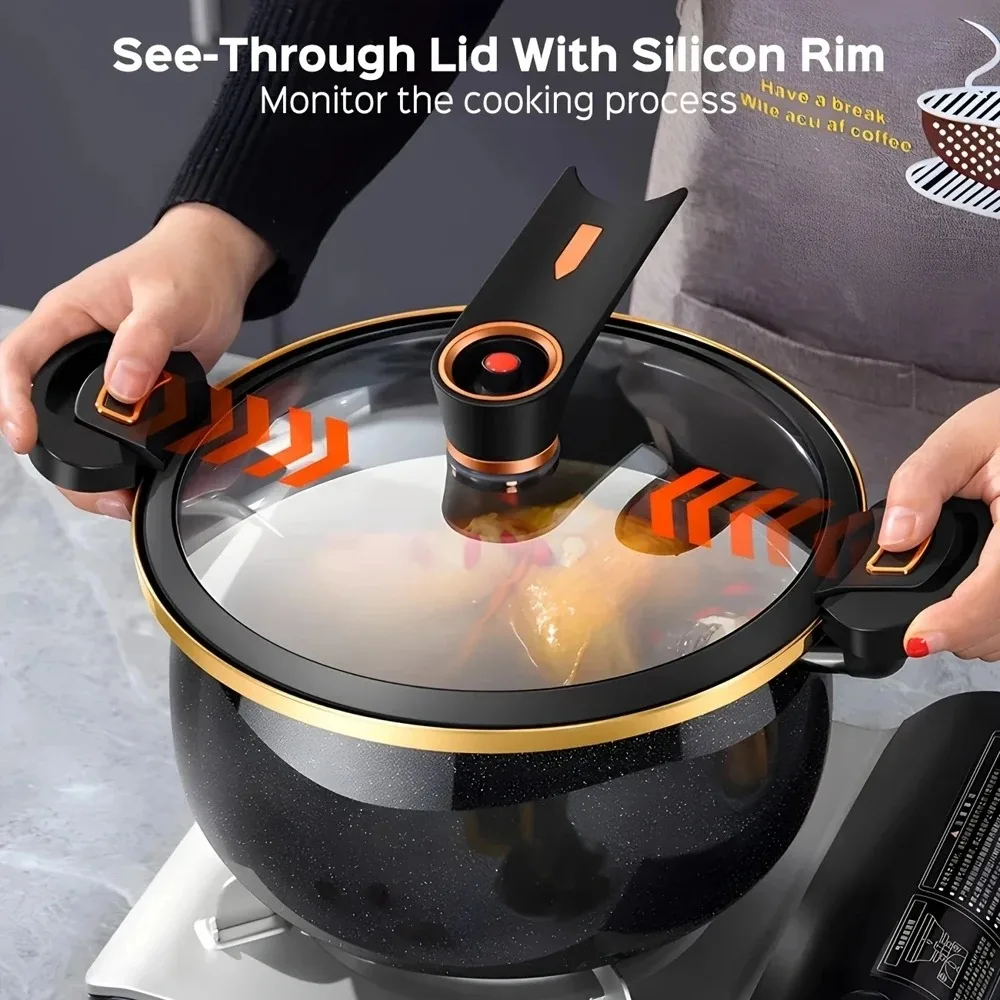 

Multi-Functional 1.85 Gallon Large Capacity Non-Stick Pot With Glass Lid Heat-Resistant Handles Induction Cooker Compatible Even