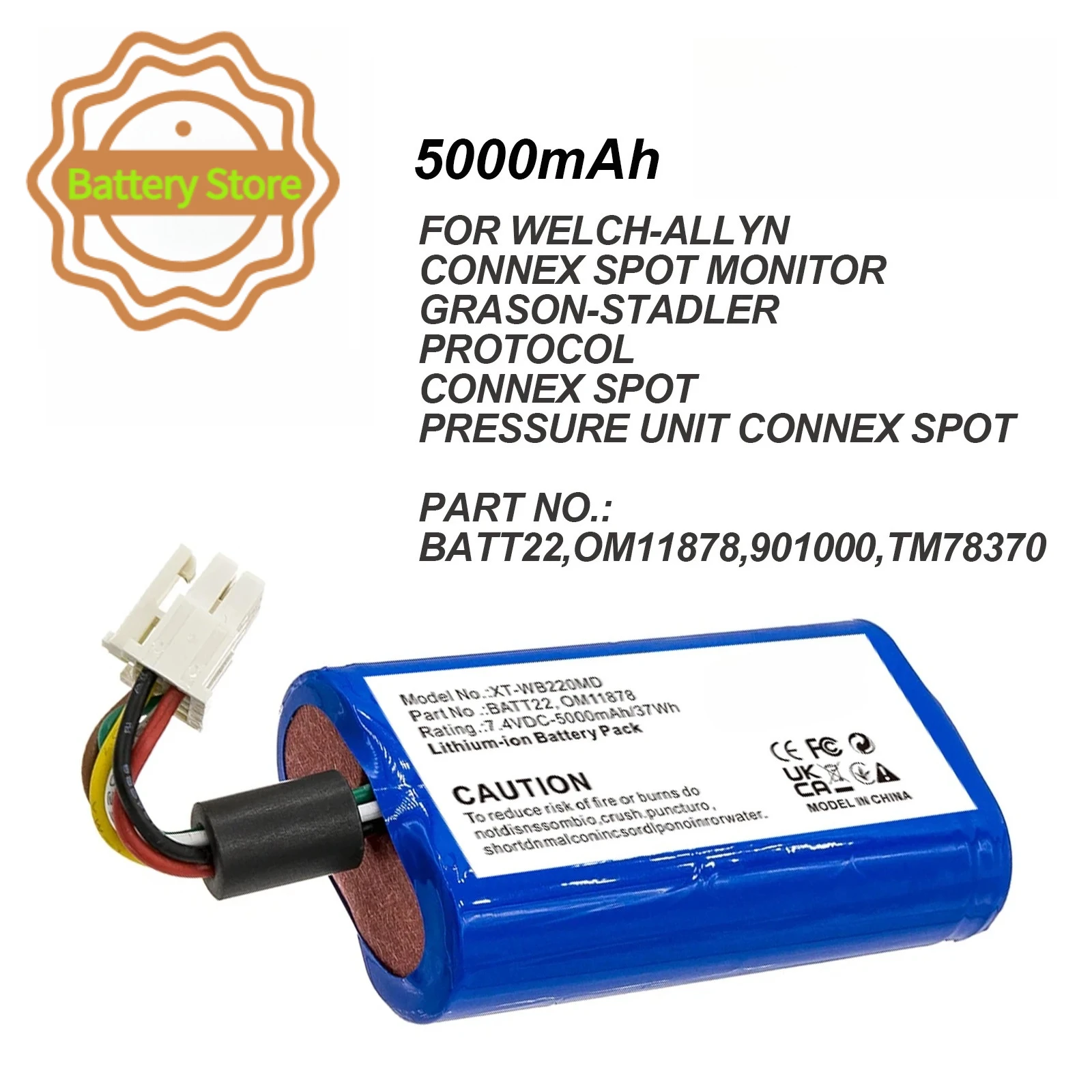 5000mAh Replacement Battery for Welch-Allyn Connex Spot Monitor,Grason-Stadler,Protocol,Connex Spot,Pressure unit Connex Spot