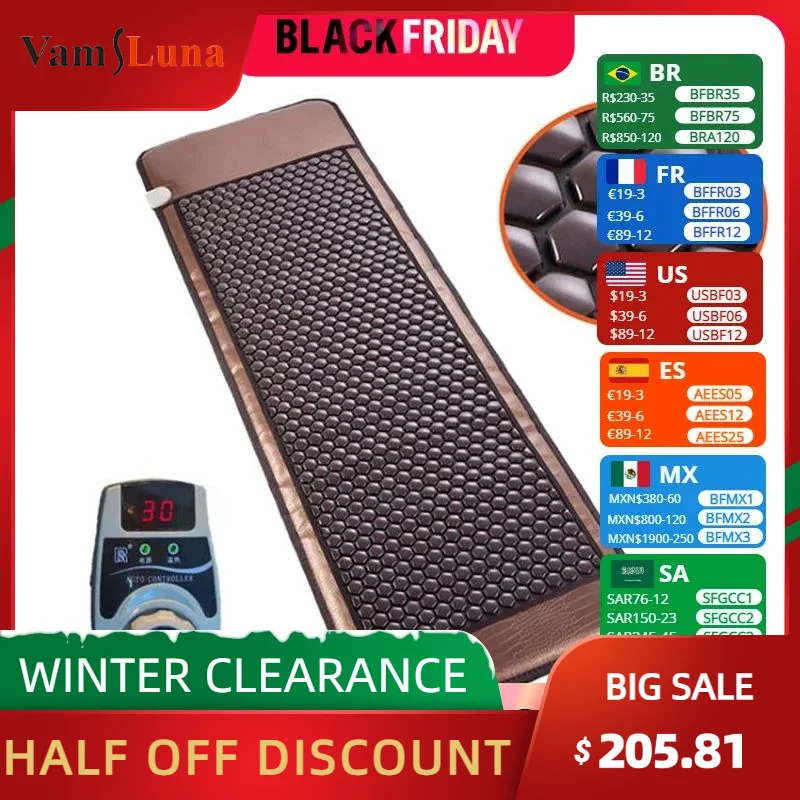 1.9x0.6m Far Infrared Tourmaline Germanium Stone Heating Pad Electric Hot Stones Heating Therapy Mattress to Relieve Back Pain