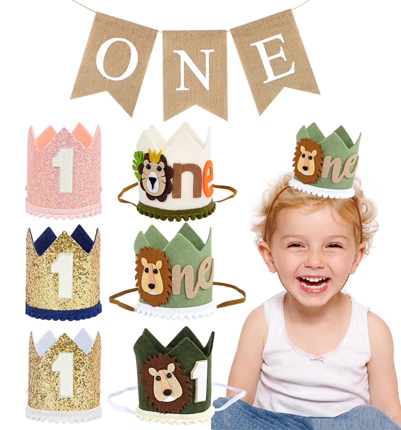 

Baby Shower Decoration 1st Birthday Hat Princess Crown Headband Kids Jungle Safari Crown Hats Baby Birthday Party Photo Props