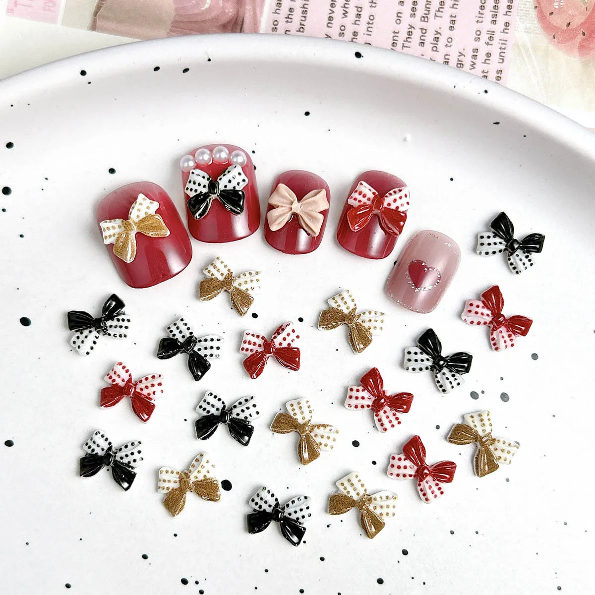 30PCS Kawaii Mini Polka Dot Bow Nail Charms Minimalistische Kleurrijke Lichtgevende Hars Nail Art Accessoires voor DIY Haarspeld Nagels onderdelen