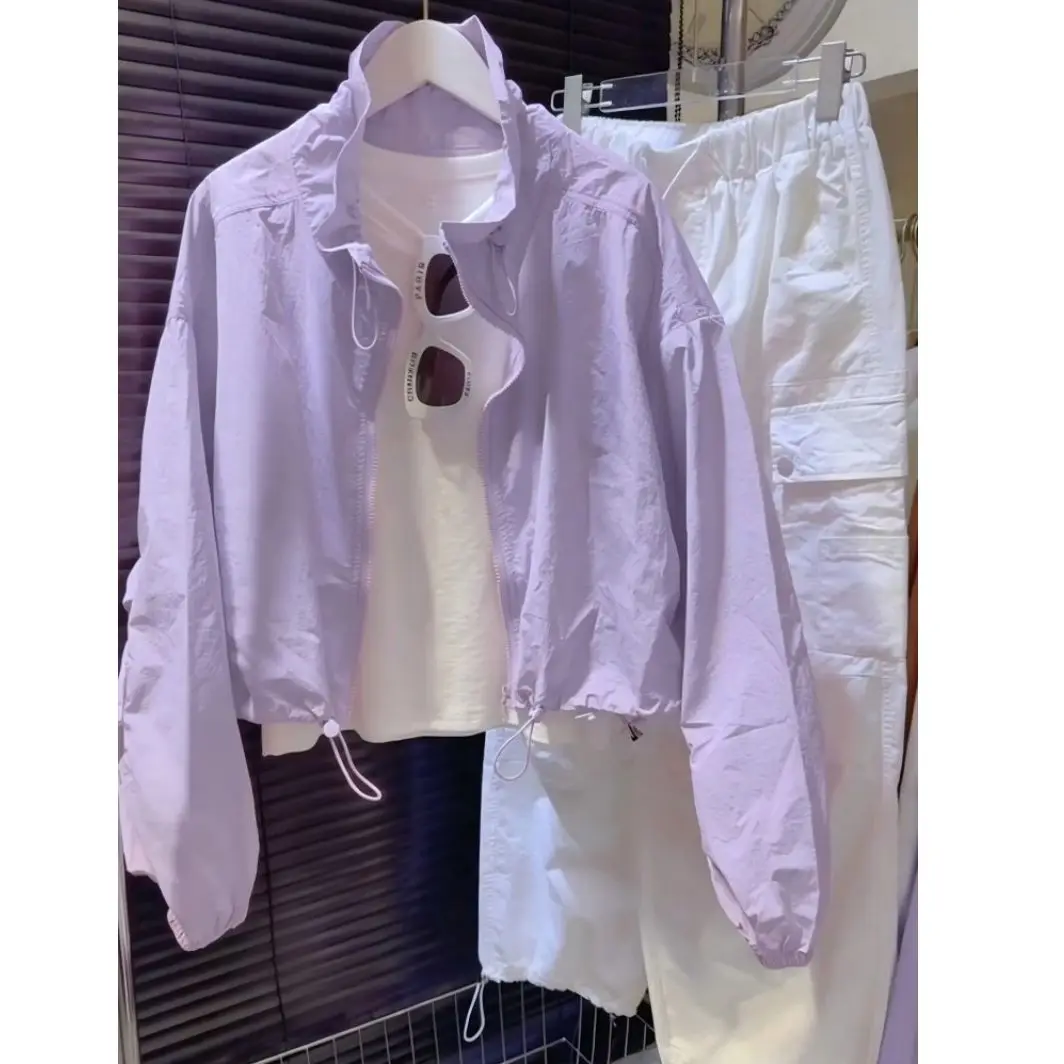 Fashionable Loose Floral Collar Sun Protection Clothing Women's Candy Color Summer New Style Short Coat Casual Commute Style