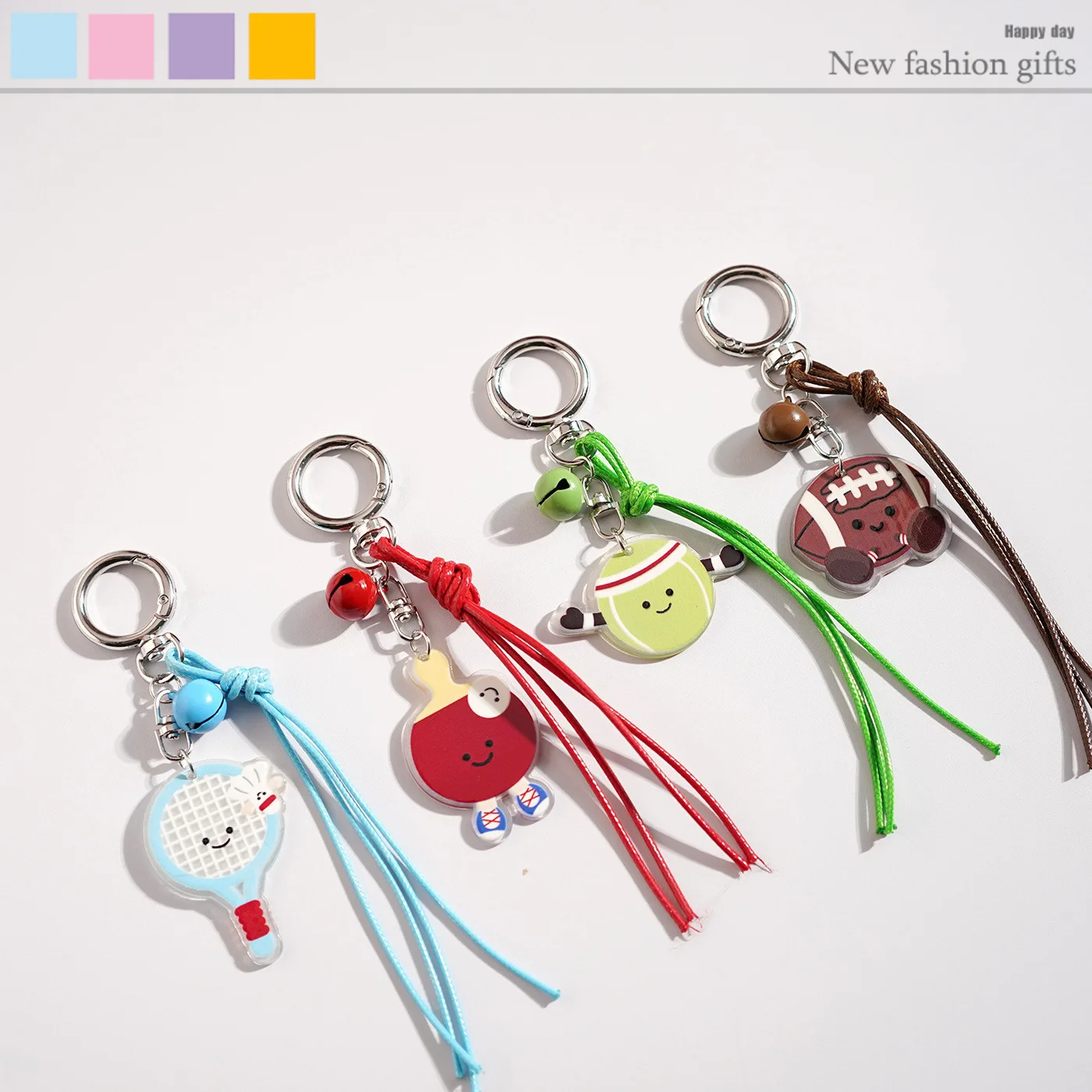 Cartoon Q-style Sports Keychains Badminton Table Tennis Football Tennis Competition Events Gifts Kawaii Key Chain Cute Pendant