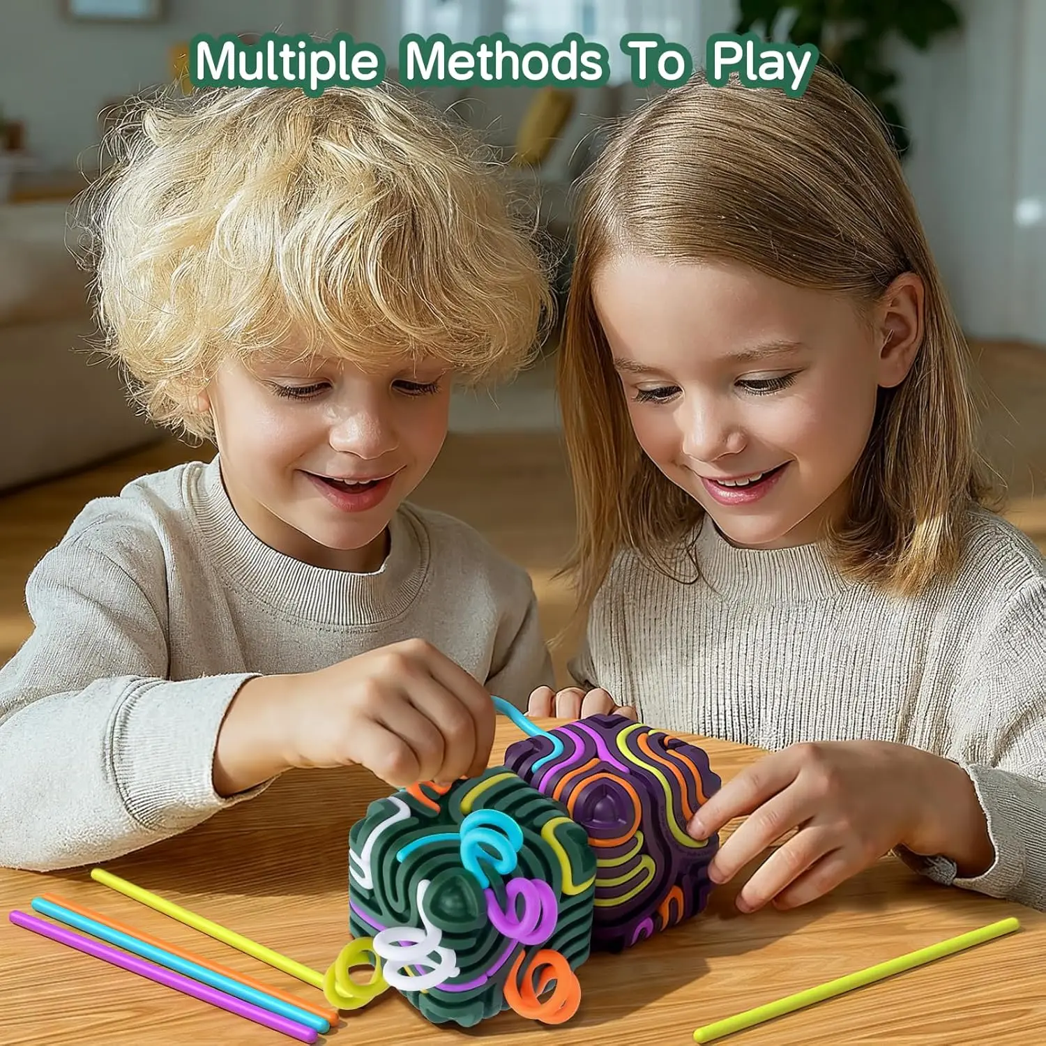 Jouets sensoriels Fidget pour enfants et adultes, Cube d'activité en Silicone avec 15 cordes colorées, jouets anti-Stress de voyage, cadeau de noël