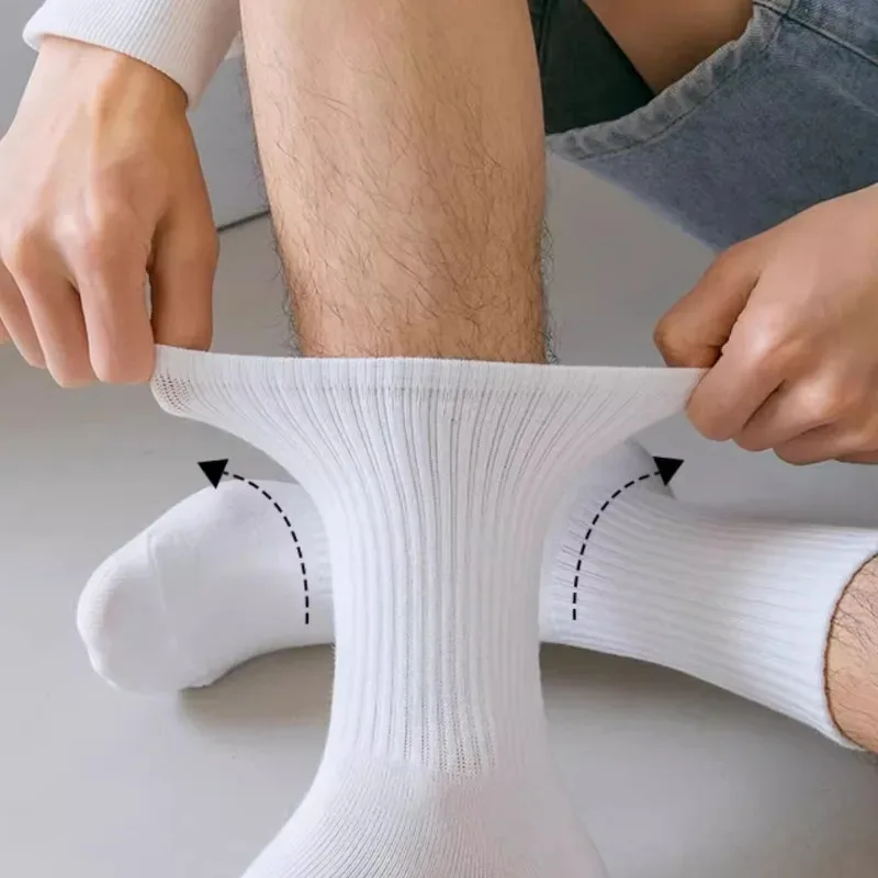 1/5pairs Pure Cotton Sports Socks Mid Calf Black White Stockings Soft Breathable Athletic Socks Soft Comfortable Solid Hosiery