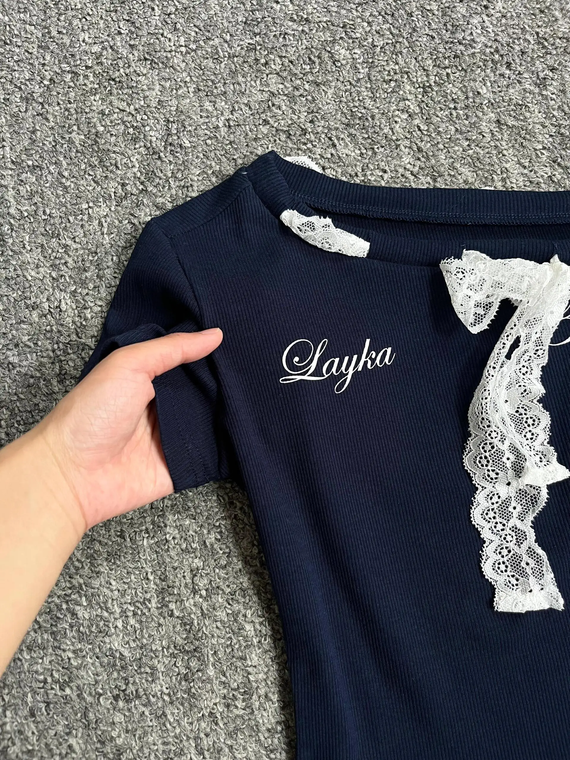 

Pure Desire Lace Tie oulder ort Sve T-irt Women Sexy Slimming Small Design Top Korean Sle Commute Cotton ...