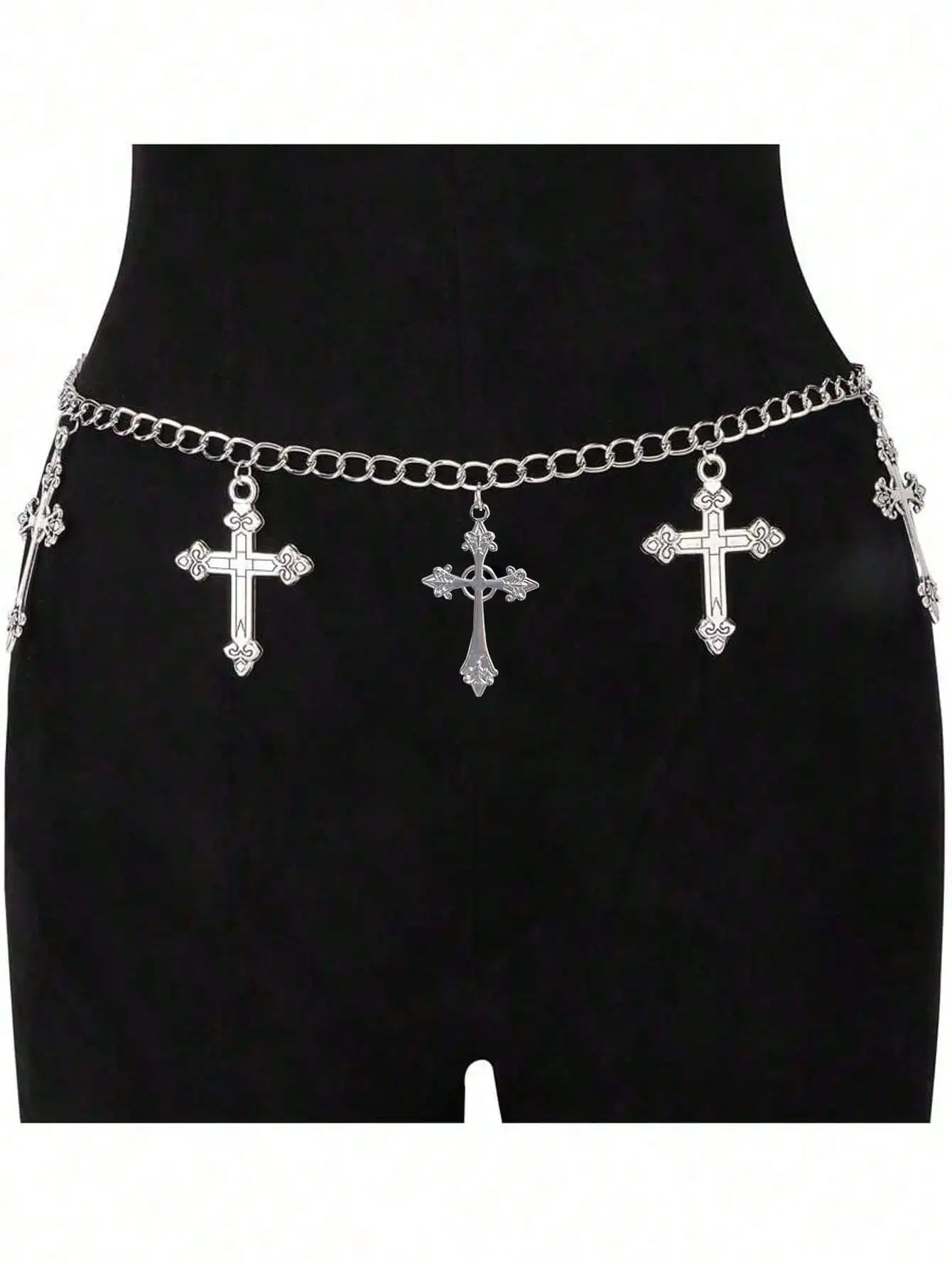 

Punk Style Cross Charm Waist Chain Belt for Women, Gothic Fashion Accessory for Halloween, Fall, School