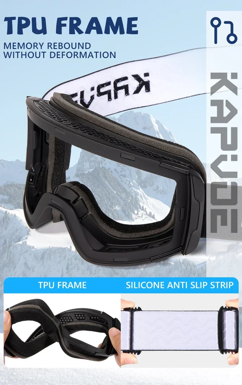 Kapvoe Photochrome Skibrille, magnetische Antibeschlaggläser, UV400-Schutz, für Herren und Damen, Skibrille, Schnee-Sonnenbrille, Sportbrille – Detail 13