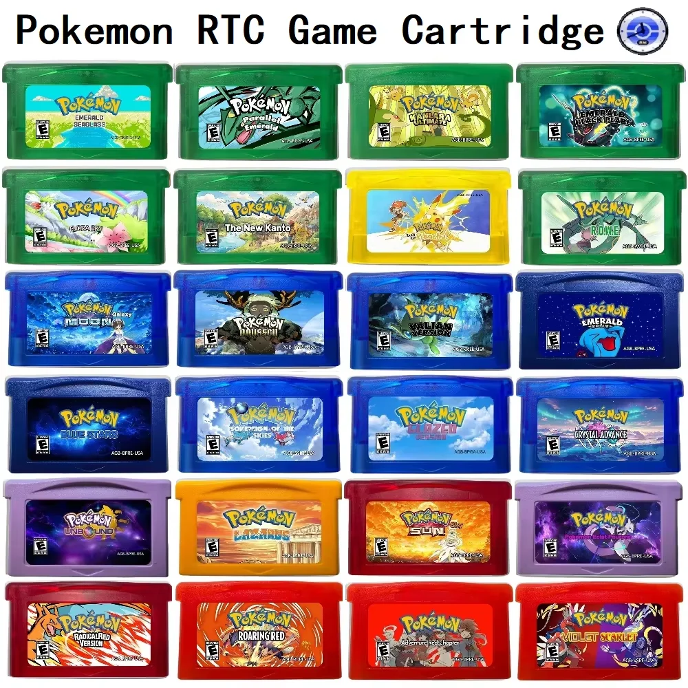 ポケモンシリーズ-rtc-英語ゲームカートリッジ、スネークウッド、ブラックパールエメラルド、gba-リアルタイムクロックゲームカード、rom-改造版