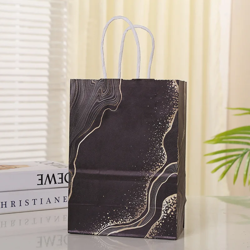 5 Stück Marmor Design Kraftpapier Geschenktüte mit Griff Geburtstagsfeier Verpackungsbeutel Hochzeitsgeschenke für Gäste Eid Ramadan Supplies