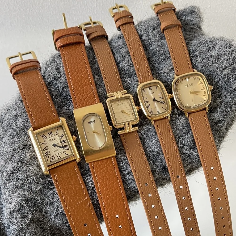 

IEKE Melanin Brown Autumn-Winter Atmosphere Women's Watch Fashionable Elegance Versatile Leather Quartz Watch for Women Gift
