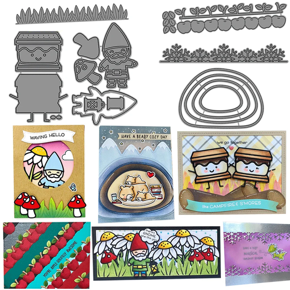 Gras, Apfelzweige, Schneeflocke, Zwerg, Metall-Stanzformen, Prägestanz für DIY-Kartenherstellung, Scrapbooking, Bastelbedarf