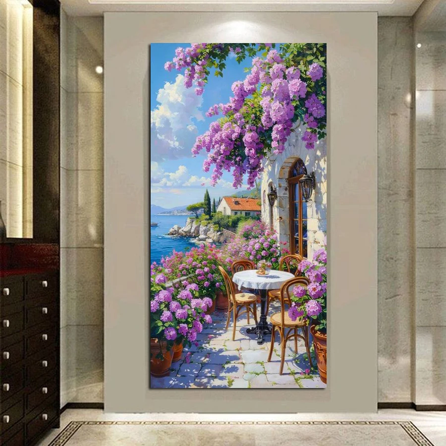 

Seaside Garden Scenery Large Size Diy Diamond Painting New Romantic Purple Flowers Full Mosaic Embroidery Pictures 100x200cm