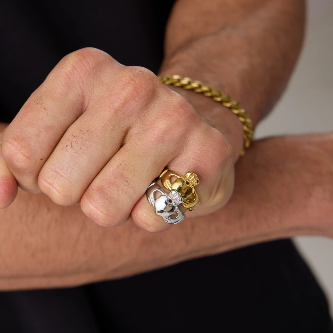 18K Gold Plated Stainless Steel Claddagh Ring, Rish Promise Ring, Love Loyalty Friendship Jewelry for Women